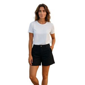 Old Navy Woman's Medium Black Cotton Chino Shorts Flat Front Zip Fly 6.5" Inseam